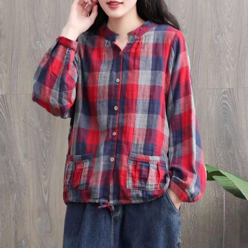 MDLV ~9872# Darlyn Double Cloth Shirt Blouse Kemeja Kotak Import