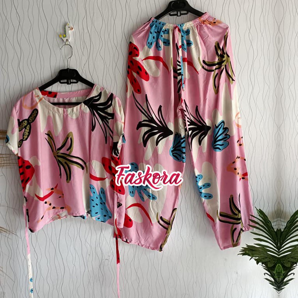 One Set Wanita Kekinian Pajamas Tie dye Karang / Set Rayon Jumbo XXL Tie dye / One Set Rayon Jumbo