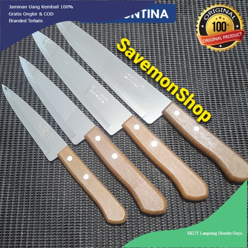 Pisau Tramontina 8 Inch Original Brazil | Pisau Daging Gagang Kayu | Pisau Dapur Stainless Tajam & M