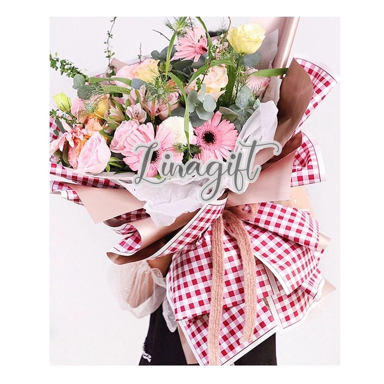 ( 5 Lembar ) BICOLOR GOLD CHECKERED - FLOWER WRAPPING PAPER KOREAN PLASTIC PLASTIC CELLOPHANE KERTAS BUNGA BUKET FLORIST WATERPROOF DOUBLE COLOR BROWN TUMERIC LILAC