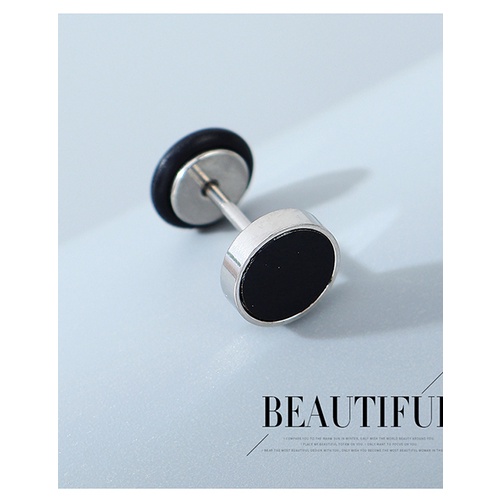 LRC Anting Fashion Black Alloy Round Unilateral Mens Earrings