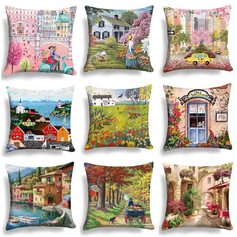 SARUNG BANTAL SOFA PRINT MOTIF LUKISAN PAINTING VINTAGE 40X40 CM