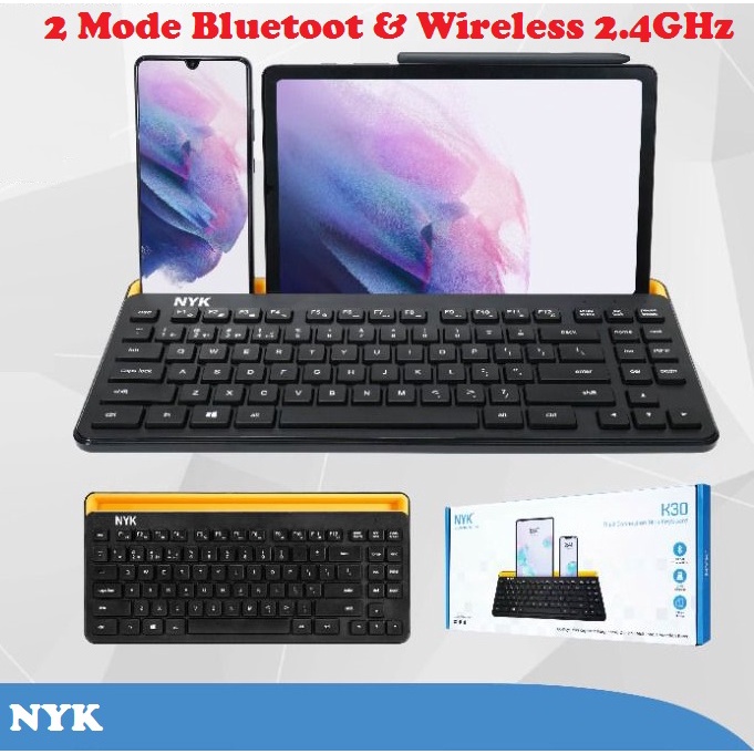 NYK K30 Keyboard Dual Mode Bluetooth + Wireless with Holder HP Tablet