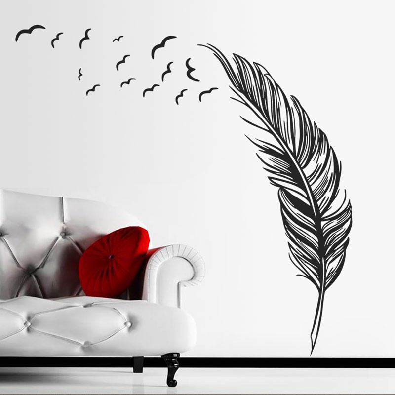 Stiker Dinding  Kamar Rumah Motif Bulu Burung  Tempelan Seni 