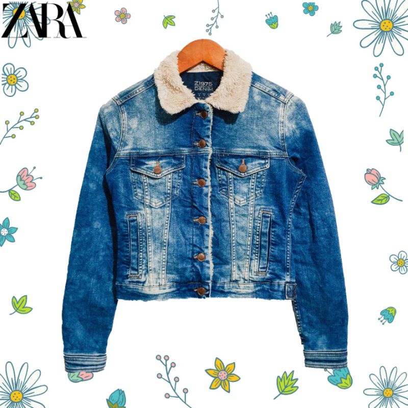 ZARA BASIC Sherpa Trucker Denim Jacket | Jaket Jeans ZARA  | Jaket Jeans