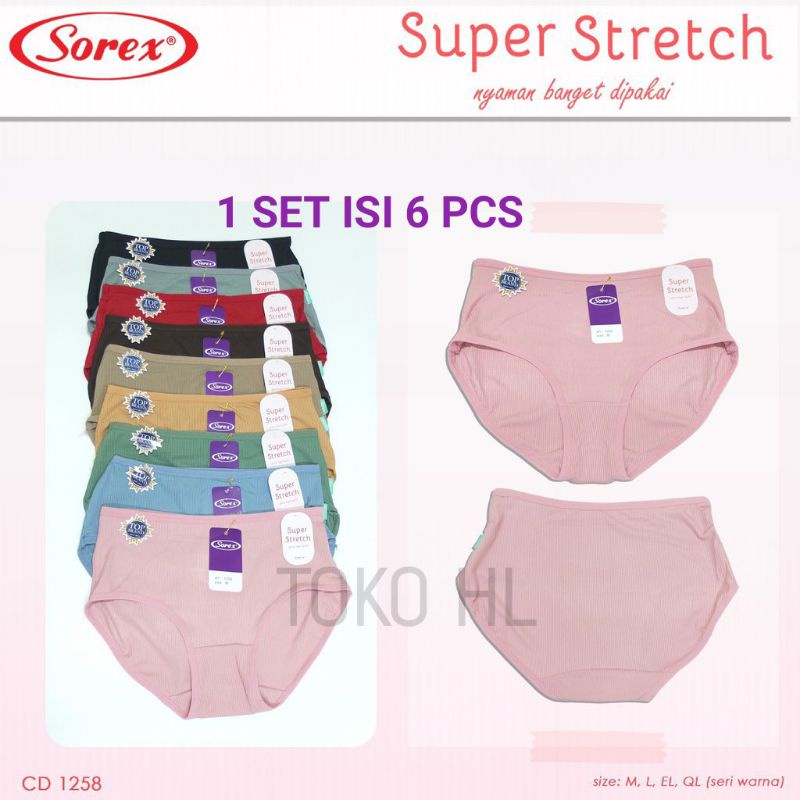 6 PCS/ Setengah Lusin Sorex CD Wanita Basic 1258 Super Stretch Midi