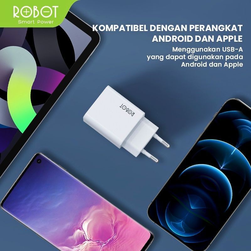 (ROBOT RTF-1) Kepala Charger 18W Adapter Single Port Quick Charge 3A Qualcomm 3.0