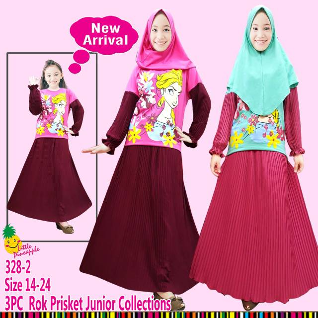 Setelan baju muslim anak little pineapple 328 2 junior elsa frozen