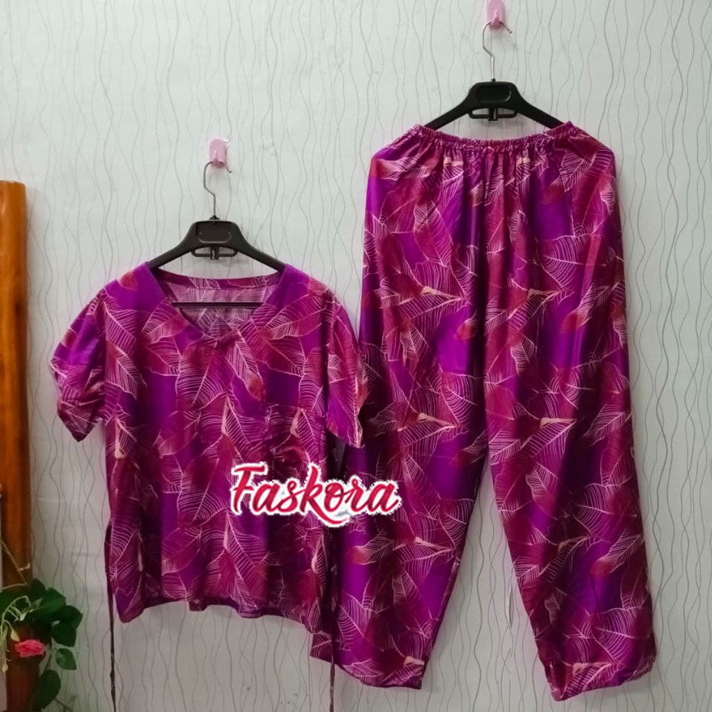 Set Jumbo Wanita Kekinian Piyama Tidur Lengan Pendek Piama Dewasa Murah Panjang Tulang Daun