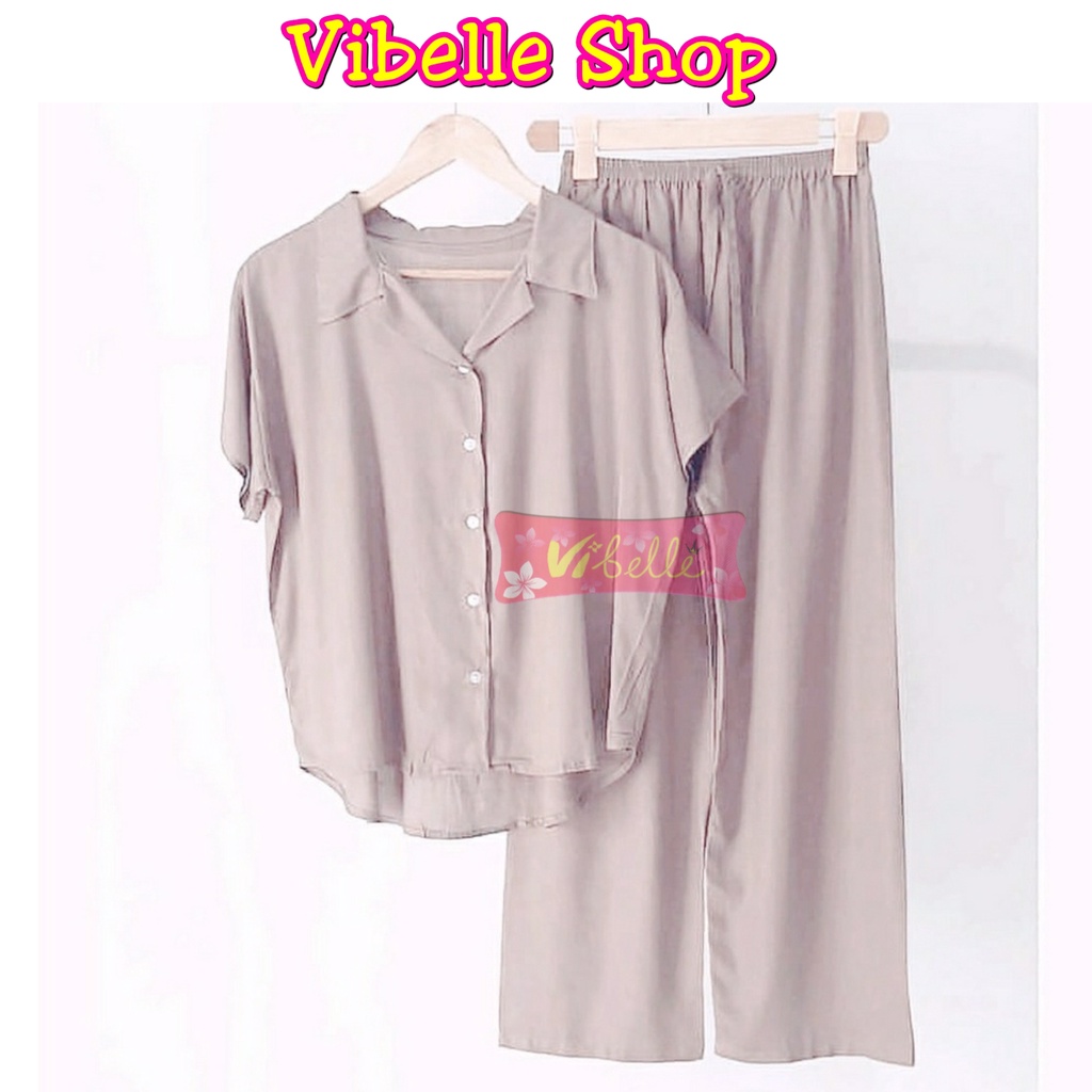 VIBELLE SHOP STELAN PIYAMA CP SET KEMEJA POLOS WANITA HARGA PROMO BAJU TIDUR SUPER MURAH-4