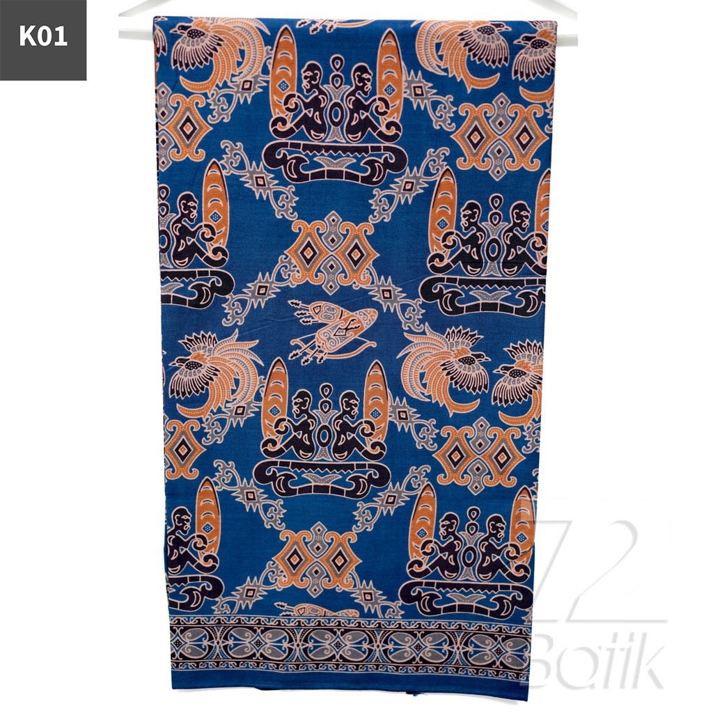 KAIN BATIK PREMIUM Bahan Katun Motif Burung Asmat Warna Biru 721142 Cap 72 Jarik Jarit Samping Kebat Panjang Batik Katun Modern Premium Bahan Seragam Batik Pernikahan Kantor Keluarga Murah Kamen Jadi Batik Bali Lembaran