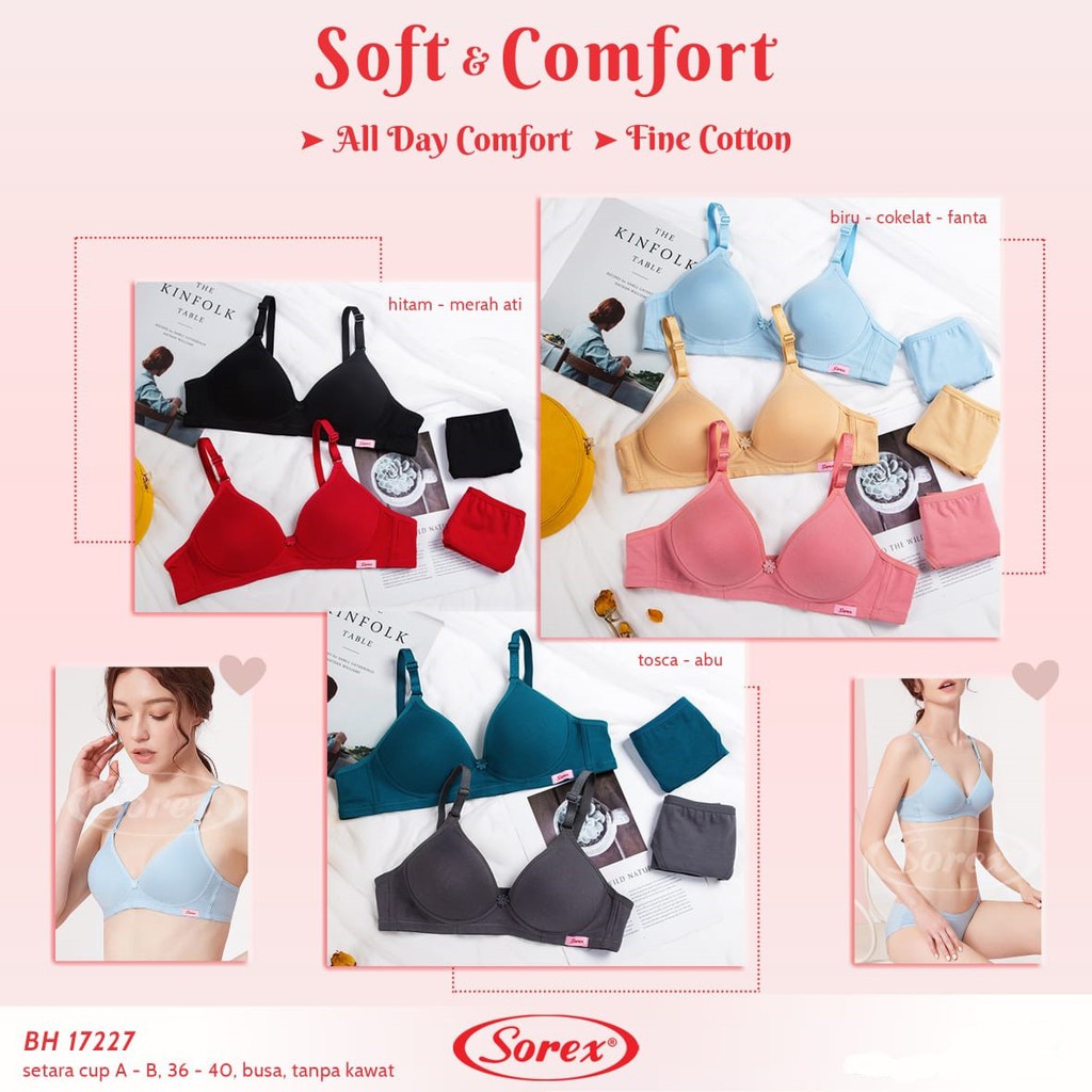 Bra BH Sorex 17227 Tanpa Kawat Busa Tipis CUP B UK 34-40