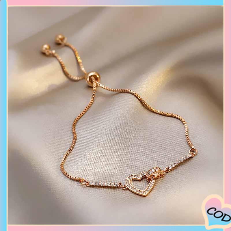 COD❤️ Gelang Liontin Bentuk Hati Wanita Mahasiswa Pacar Hadiah Perhiasan Sederhana-A.one