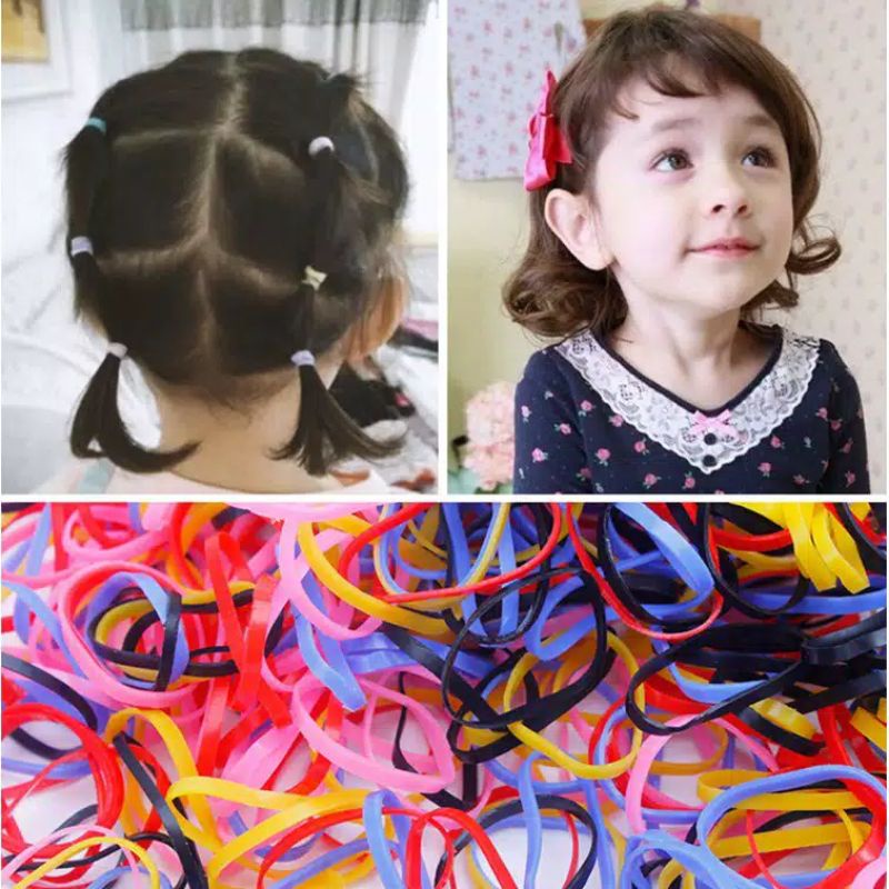 Ikat Rambut Karet Korea Jepang Elastis Hitam dan Warna Warni 1000 Pcs Murah Fashion Anak Aksesoris