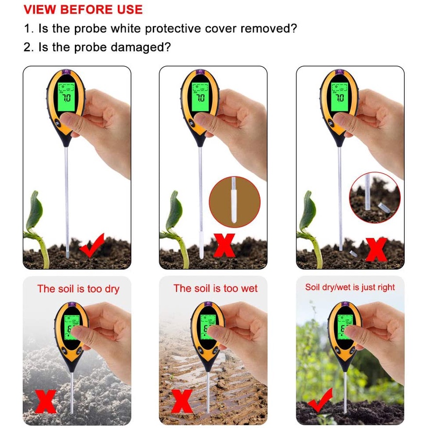 Digital Soil Analyzer Tester 3 4 in 1 Meter Alat Ukur pH Tanah Analyzer Temperature Sunlight Intensity Measurement