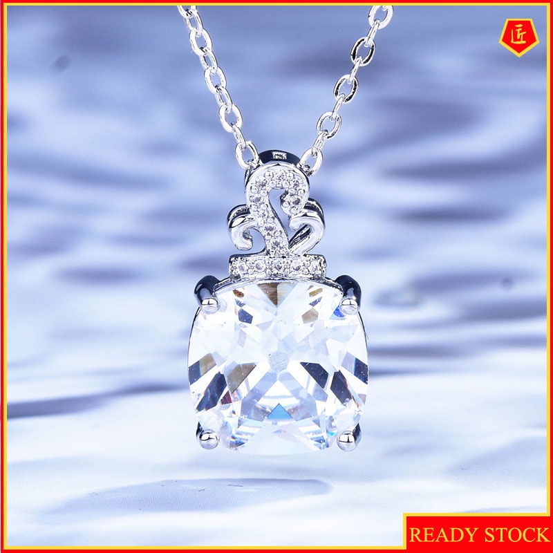 [Ready Stock]Square Diamond Necklace Female Pt950 Zircon Pendant Light Luxury Minority