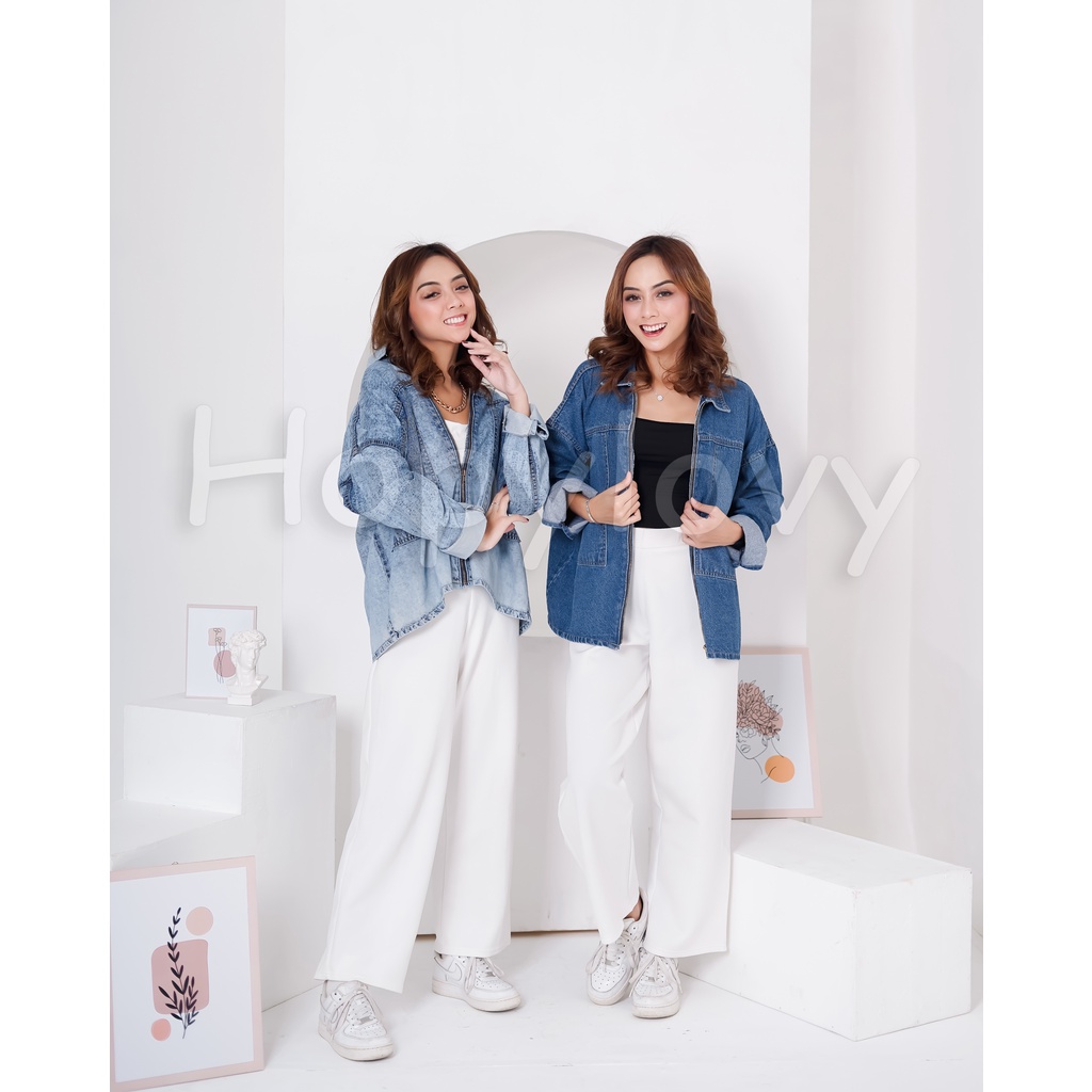 HOPYLOVY Jaket Jeans Wanita Oversize Kekinian Kamela