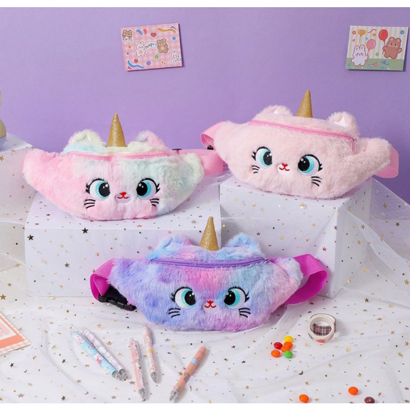 WAISTBAG UNICORN/TAS PINGGANG ANAK BAHAN VELVO BULU UK.25*25Cm