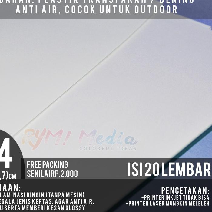 

Update - Stiker Transparan A4 isi 20 lbr / Kertas Sticker Transparant Laminasi