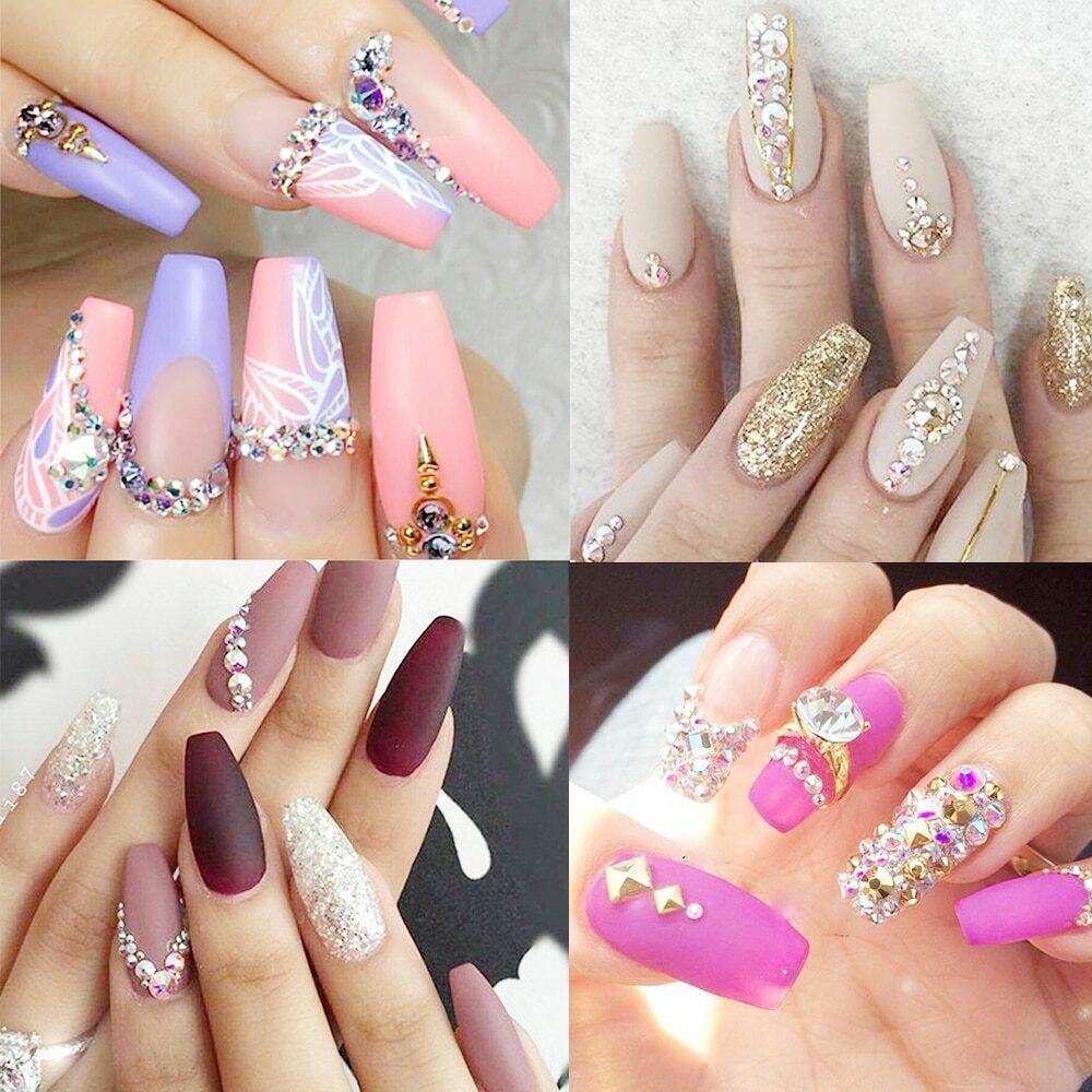 12 Grid / Kotak Kristal Berlian Imitasi Glitter 3D Bentuk Persegi Panjang Untuk Dekorasi Nail Art