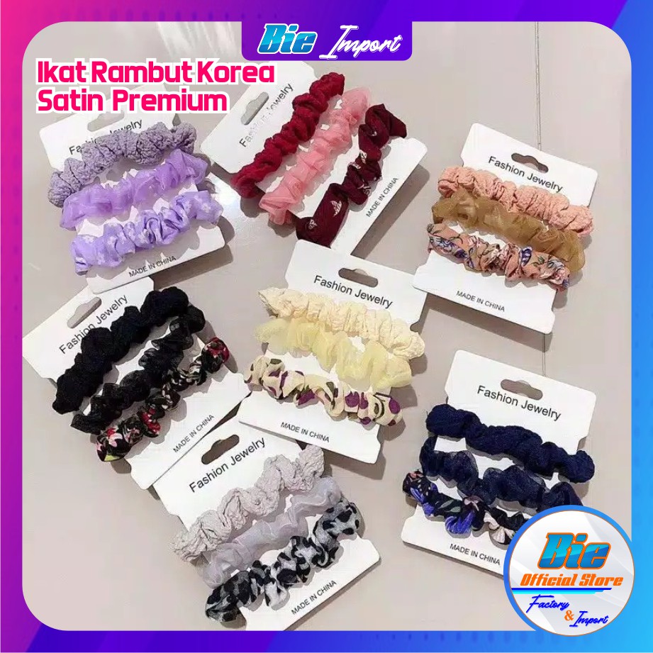 isi 3 Ikat Rambut Scrunchie Korea Satin Premium Import Best Seller / Scrunchie Korea