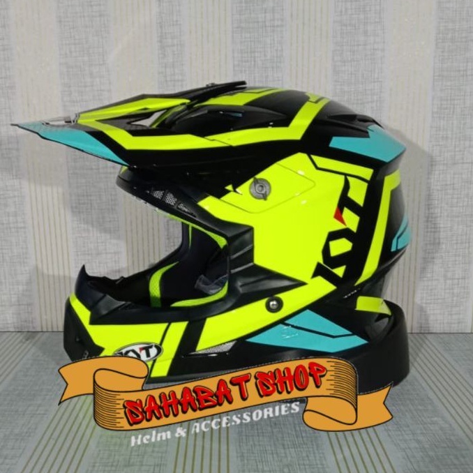 HELM CROSS KYT JUMPSHOT #3 BLACK YELLOW AQUA BLUE | HELM TRAIL | HELM SNI