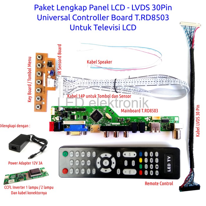 PAKET LENGKAP PANEL MONITOR UNIVERSAL LCD LED TV BOARD