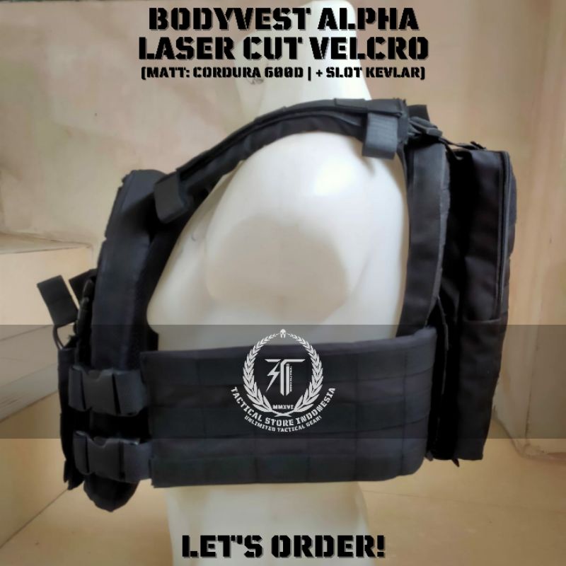 Body Vest Laser Cut Velcro - Black Vers - Bodyvest Rompi TNI Polisi Brimob Raider Alpha Version - Rompi Tactical Anti Peluru