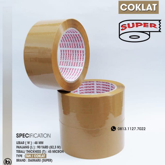 PLAKBAN DAIMARU 2inch 90yard 1 DUS / KARDUS / KARTON , LAKBAN BENING & COKLAT