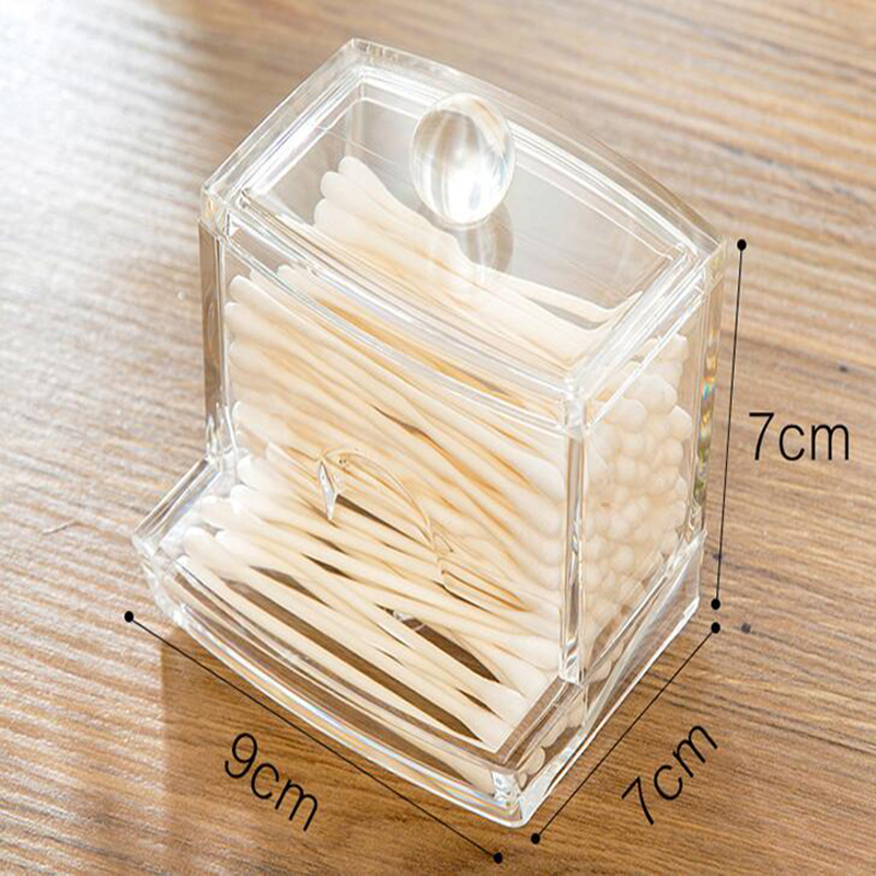 Double Layer Transparan Acrylic Organizer Cotton Swab Storage box/Wadah Kotak Penyimpanan Kosmetik/Travel Square Cotton Swab box/Makeup Cotton Pad Organizer Tempat Perhiasan