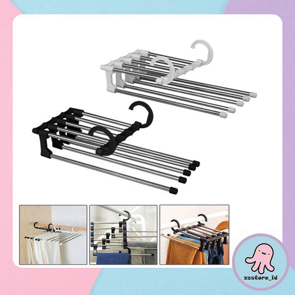 GANTUNGAN 5in1 Hanger Trousers rack Stainless Rak Baju Jilbab Gantungan Syal