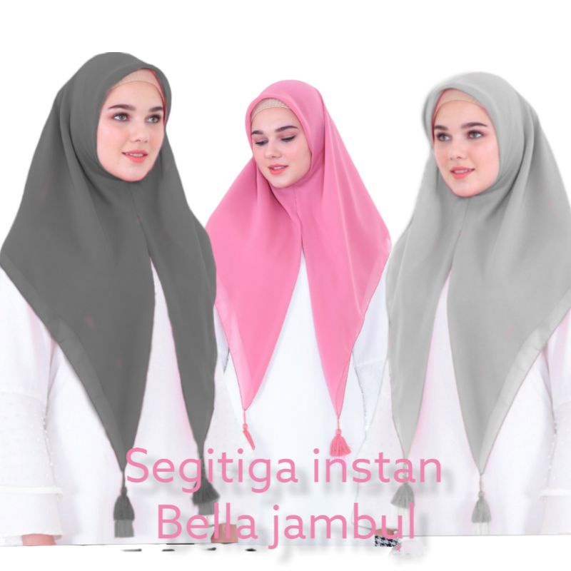 Jilbab Hijab Segiempat Bella Instan Bahan Pollycotton Dua Layer Jambul