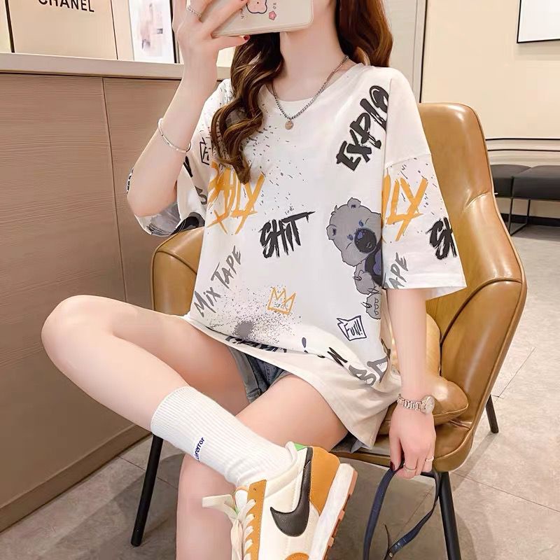 THISTLE - Oversize Tee Tshirt Wanita Model Longgar Motif Bear Explo Full Print