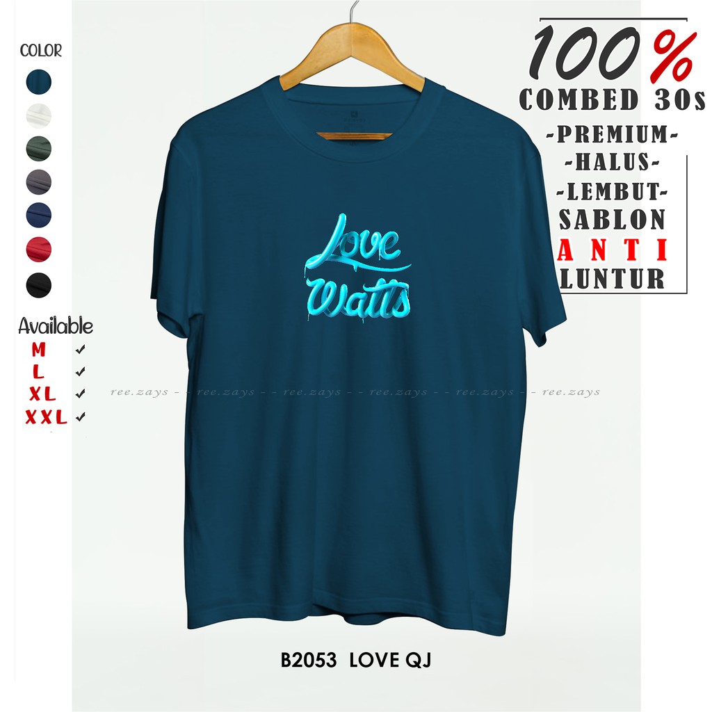 Baju Kaos Pria Distro B2053  LOVE QJ T Shirt Cowok Dewasa Oversize Original Polos Katun Greenlight U