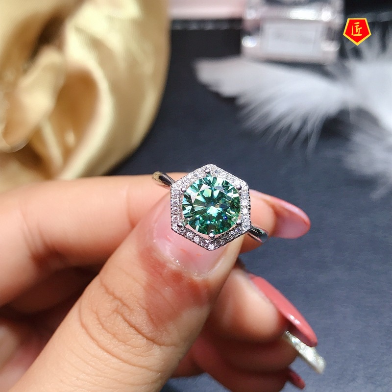 [Ready Stock]Simple Fashion Green Moissanite Ring