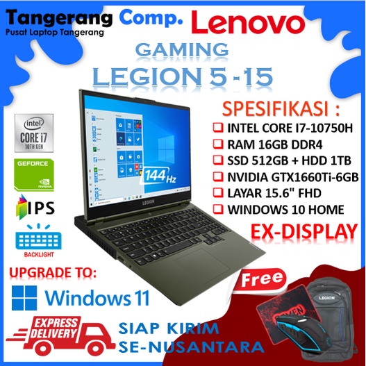 promo laptop gaming lenovo legion 5i 15imh intel core  i7 10750h 16gb ram 512gb ssd   hdd 1tb gtx166