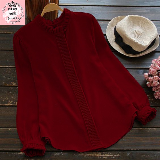 ISTANA MODE JAKARTA Lilac baju atasan wanita terbaru blouse korean style blouse wanita lengan panjang-MARON PREMIUM