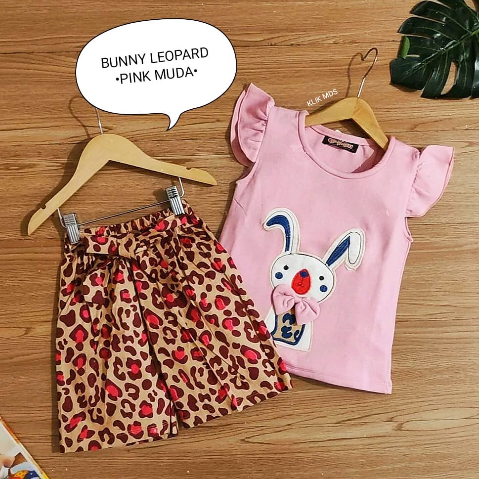 Klik Mds Setelan Baju Anak Bayi Perempuan Bunny Leopard Ukuran S-M-L-XL Usia 1-4 Tahun