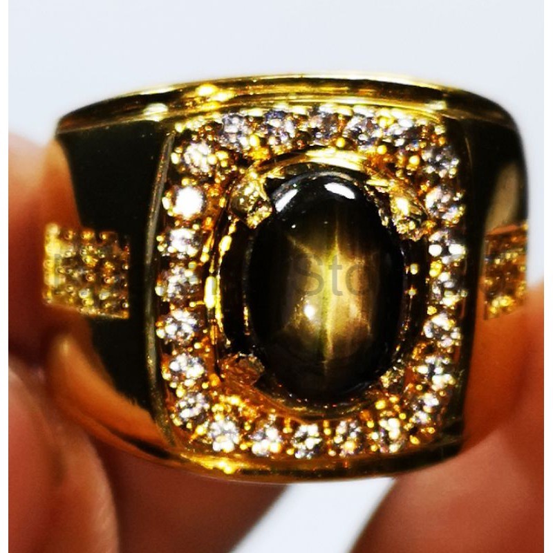 Natural Permata Bangsing Golden Saffire Star Tajam Playing Star