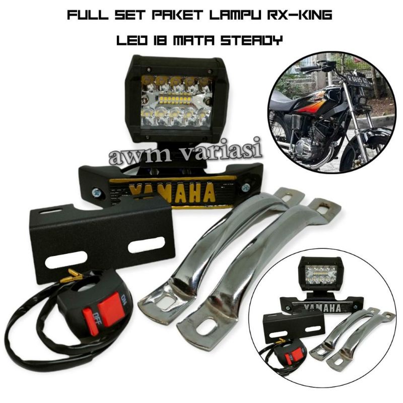 Paket Super Ganteng Lampu Tembak Set Kumis RX king Plat Nomor Plus Behel Plus Lampu Stop Mini Bonus Saklar on/of