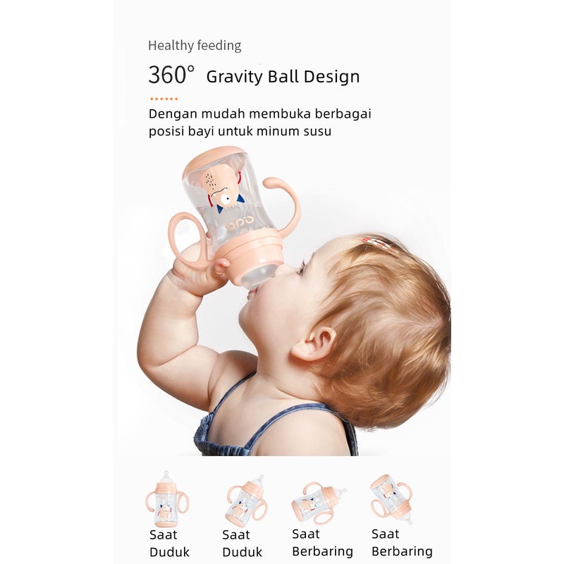 Botol Susu Bayi Leher Lebar Wide Neck Botol Susu 2 IN 1 Dot+Straw Botol Susu PP Anti Kolik BB02