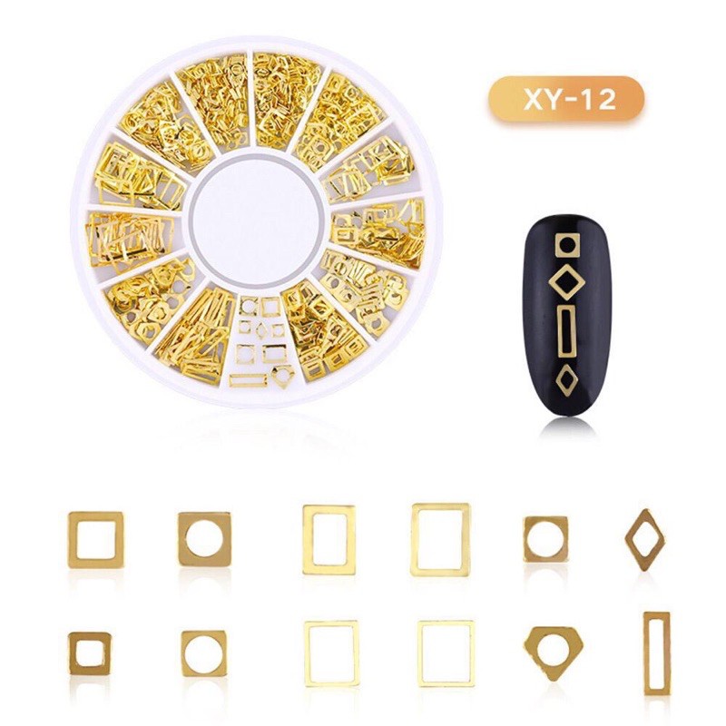 Manik XY Hias Kuku Rhinestone Gold Variasi TERLENGKAP / Wheel Rhinestone / Wheel Nail Art gold lengkap