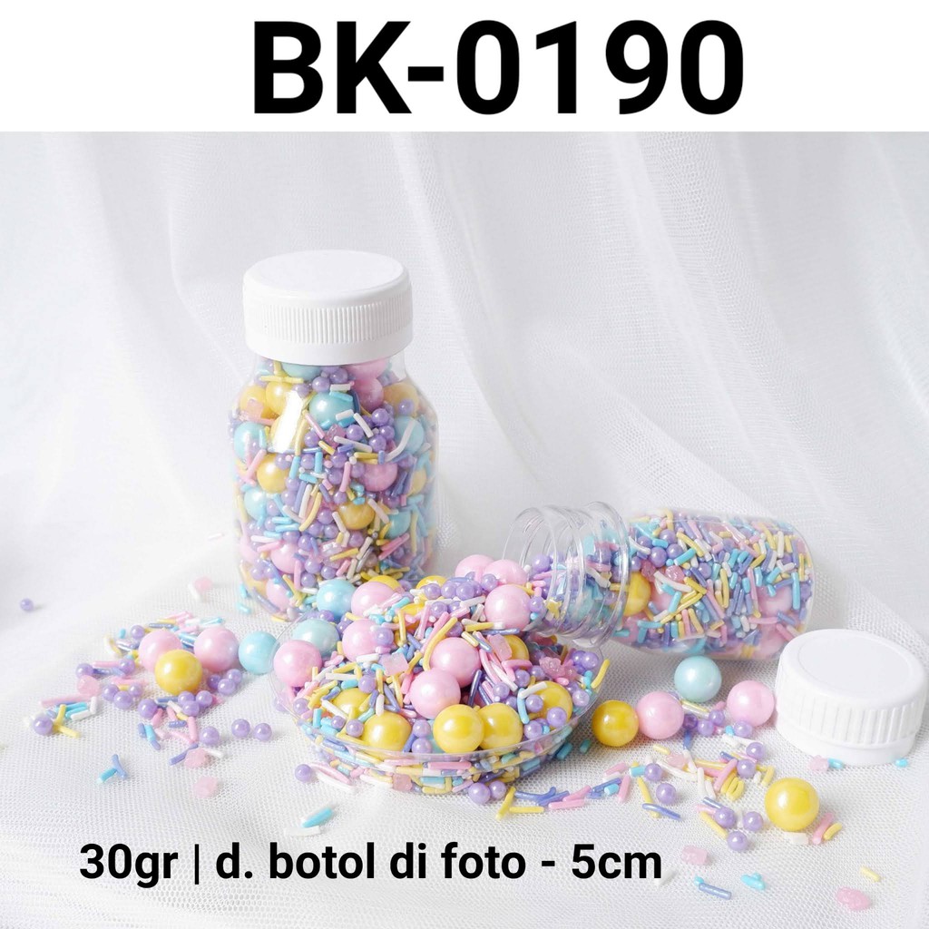 

BK-0190 Sprinkles sprinkle sprinkel 30gr 30 gram warna pastel yamama baking grosir murah sprinkles cake dekorasi mutiara trimit decoration story sprinklestory sprinklesstory sprinkle story yamama baking