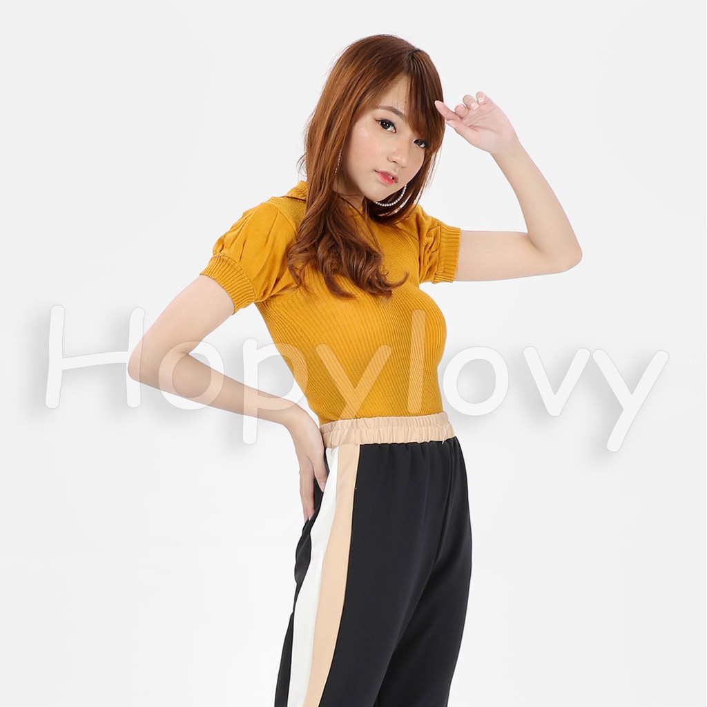 HOPYLOVY - Atasan Wanita Bahan Rajut Velove Knit Top