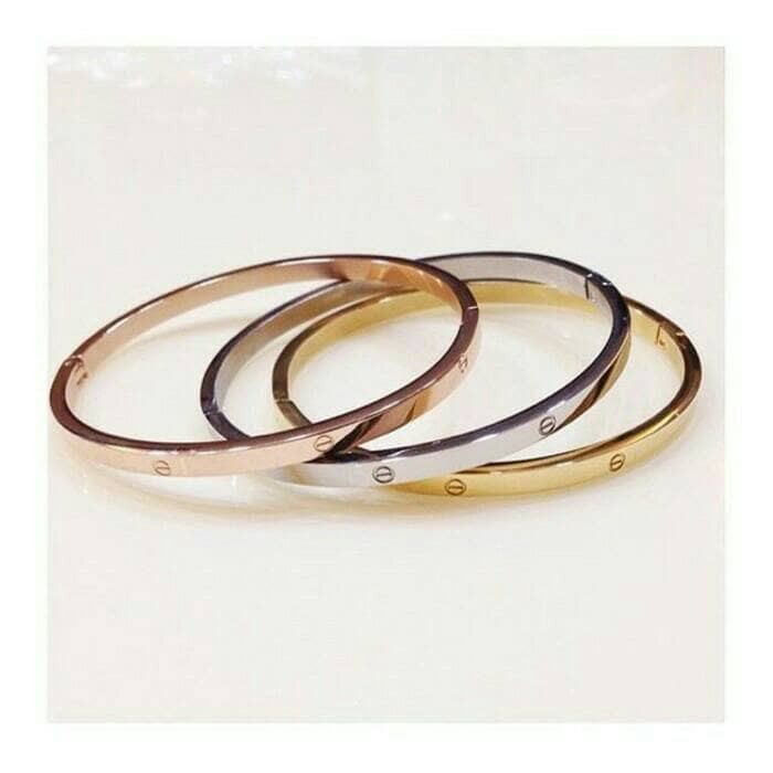 Gelang titanium terlaris/terhits GOLD,ROSEGOLD,SILVER anti karat selamanya/ gelang bangle titanium