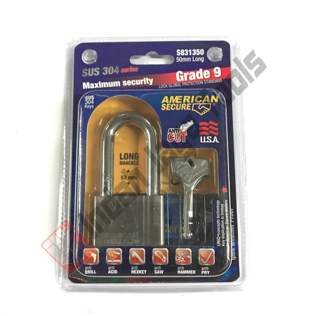 AMERICAN SECURE Gembok 50 mm Panjang - Anti Potong Maling Cairan Setan