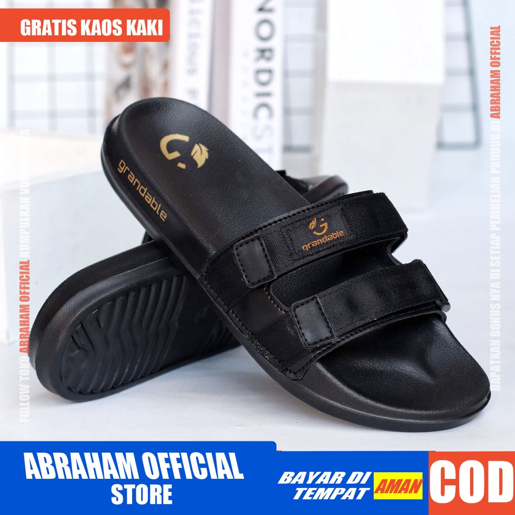 ABRHM x CHUTA Sandal Slide Pria Kekinian Sandal Slop Pria Kulit Pu Sendal Selop Cowok / Cowo Ori Gaya Keren Murah Terlaris