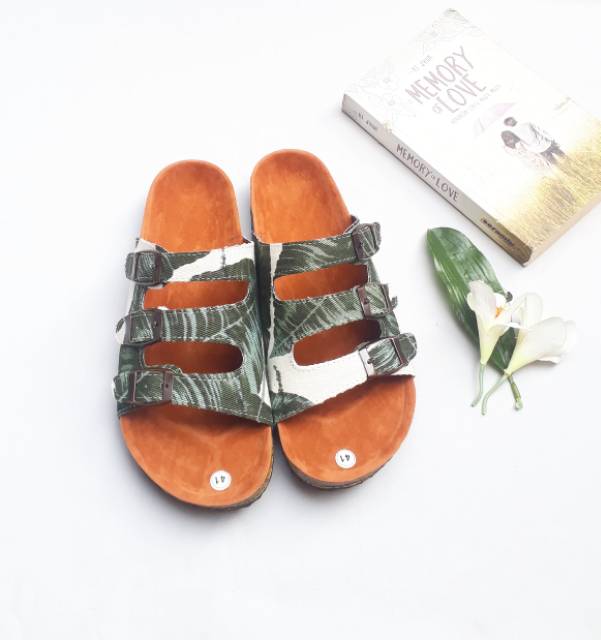 SB - JENIFER SANDAL BIRKEN KANVAS MOTIF DAUN