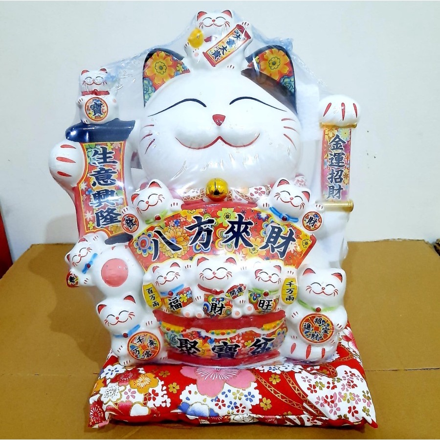 Maneki Neko Kucing Tangan Goyang Premium Kucing Hoki Besar Jumbo