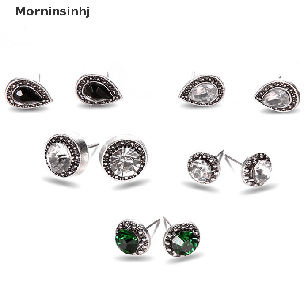 Mornin 5pasang /Set Boho Water Drop Kristal Berlian Imitasi Stud Anting Wanita Pesta Perhiasan id